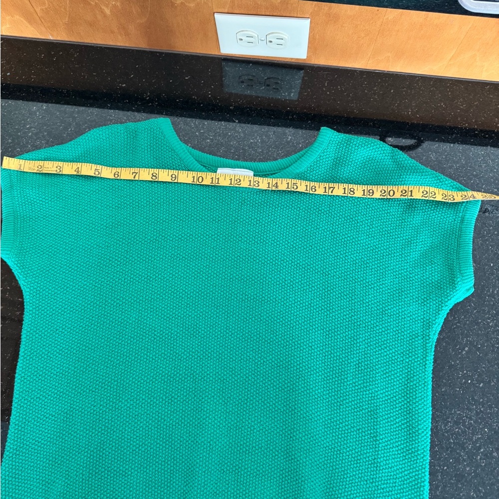 VTG! Kelly Green Capped Sleeve Sweater. Size L? - Picture 3 of 7